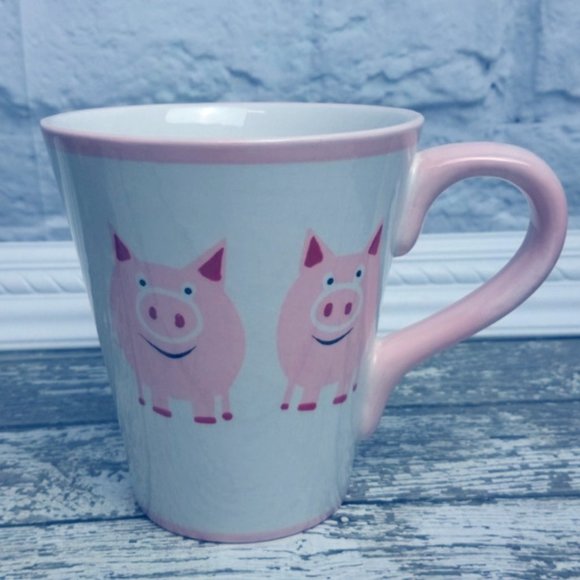 Sonoma Life Style Pig Coffee Mug Pink Red White - Picture 1 of 4